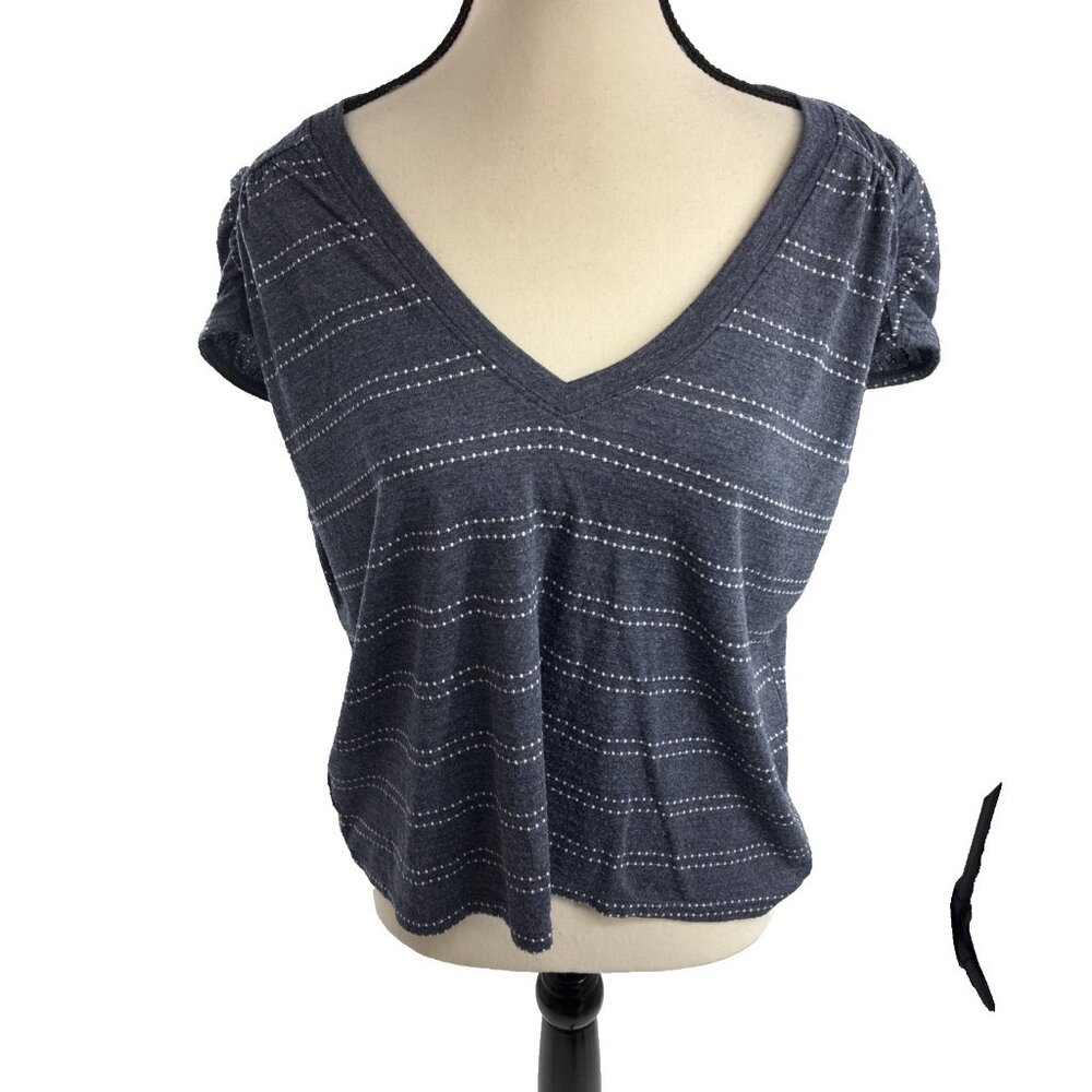 LOFT Womens V Neck Short Sleeve Striped Casual Tee Top Blue Size M